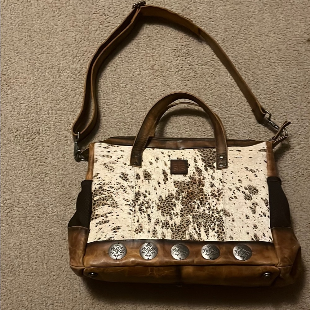 STS Ranchwear Womens Serengeti Amelia Cream/Leopard Cowhide Tote Bag